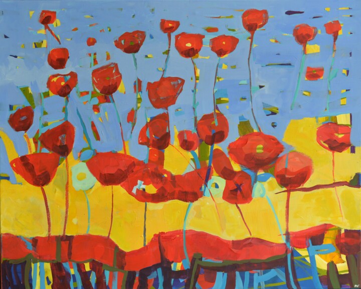 Pittura intitolato "Red Field Poppies C…" da Magdalena Walulik, Opera d'arte originale, Acrilico