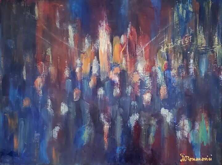 Malerei mit dem Titel "JAZZ  FEST" von Maggie Romanovici, Original-Kunstwerk, Acryl Auf Keilrahmen aus Holz montiert