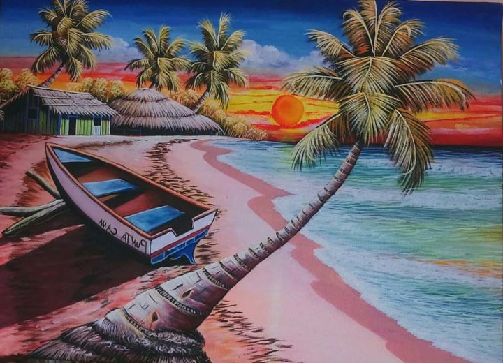 Painting titled "Night on the beach" by Magictouch, Original Artwork, Acrylic
