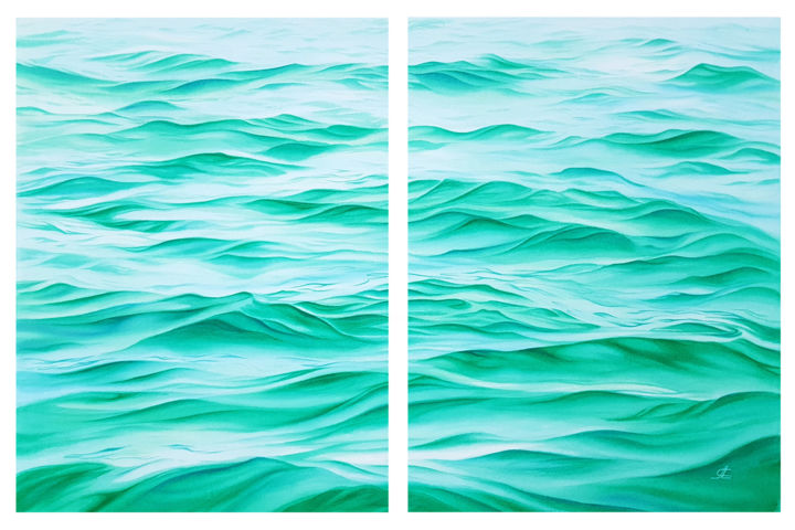 Malerei mit dem Titel "Diptych Seascape an…" von Svetlana Lileeva, Original-Kunstwerk, Aquarell