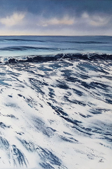Painting titled "Seascape with waves…" by Svetlana Lileeva, Original Artwork, Watercolor