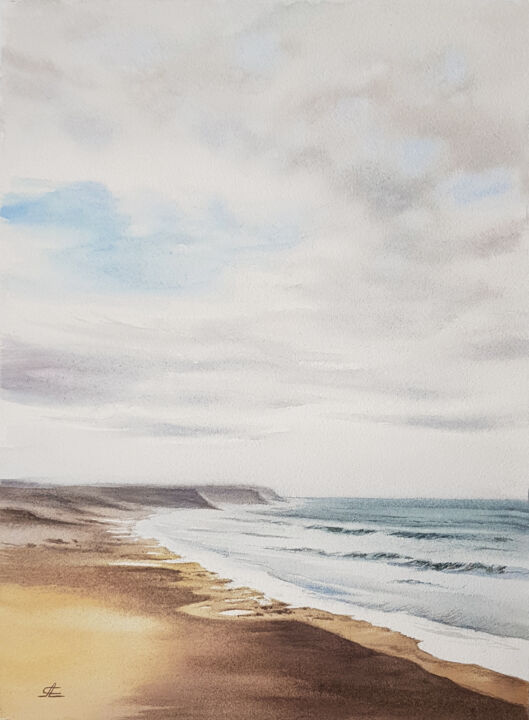 제목이 "Seascape with beach…"인 미술작품 Svetlana Lileeva로, 원작, 수채화