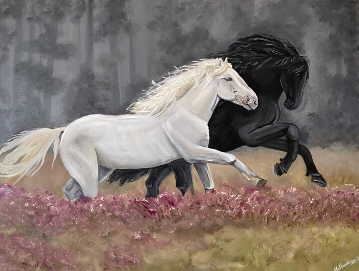 Painting titled "Black and white hor…" by Anastasiia Makhankova, Original Artwork, Oil