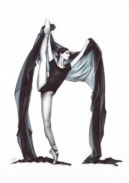 Drawing titled "Ballet Dancer II" by Daria Maier, Original Artwork, Ballpoint pen