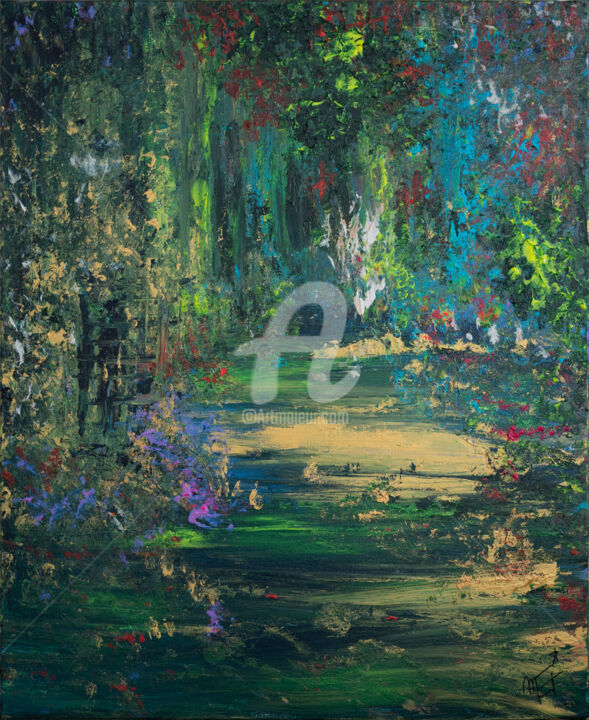 Schilderij getiteld "Promenade au jardin" door Myriam Iticsohn (Mai Fée de l'Art), Origineel Kunstwerk, Acryl