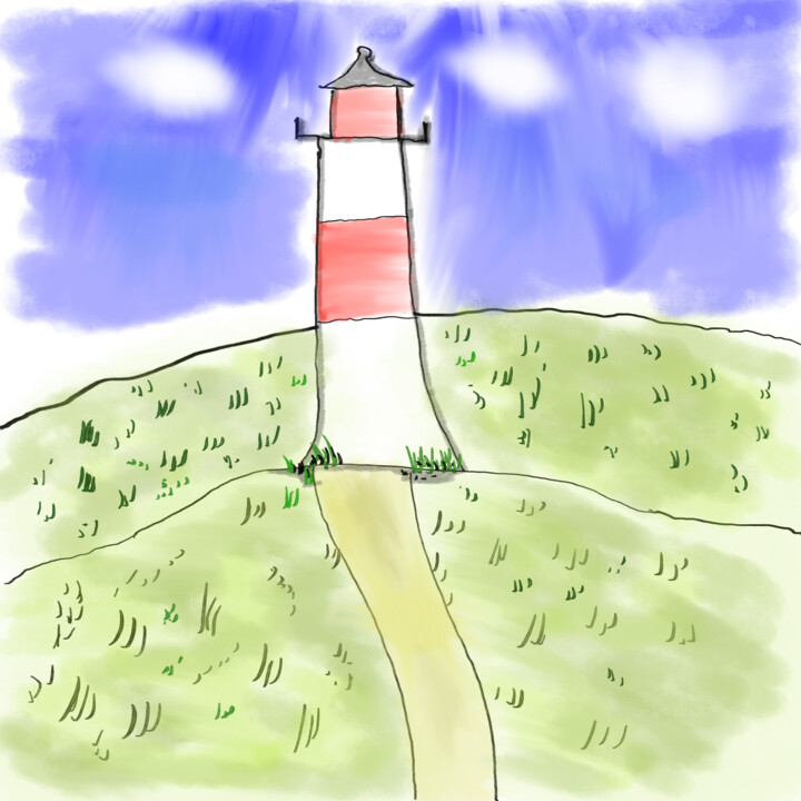 Digitale Kunst getiteld "Leuchtturm am Meer" door Maik Fürste, Origineel Kunstwerk, Digitaal Schilderwerk