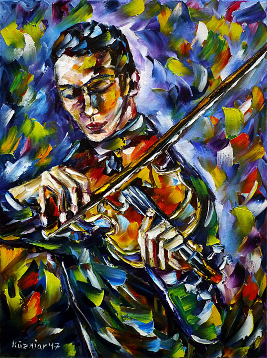 Painting titled "Geigenspieler" by Mirek Kuzniar, Original Artwork, Oil