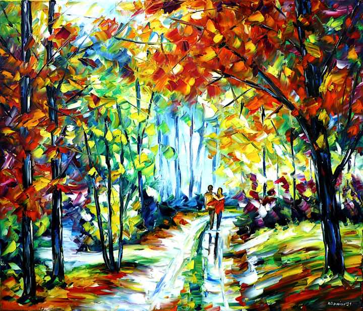 Malerei mit dem Titel "On An Autumn Day" von Mirek Kuzniar, Original-Kunstwerk, Öl