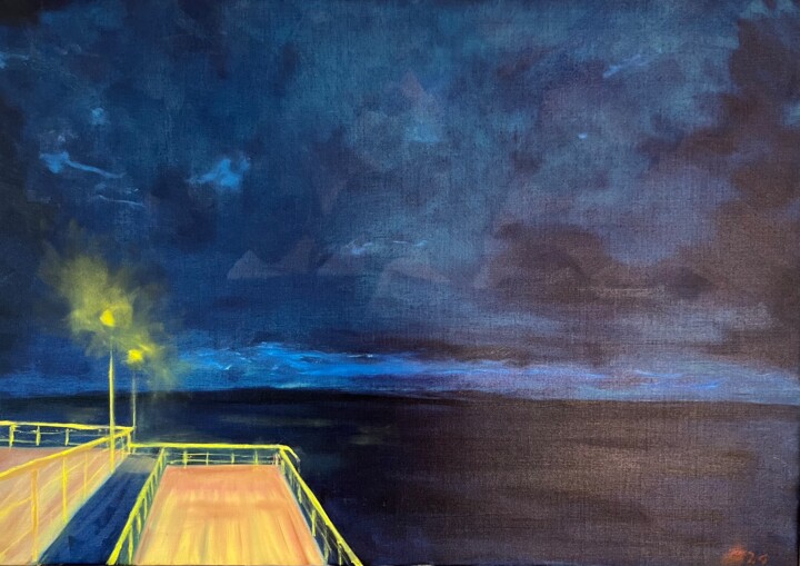 Peinture intitulée "Ostsee - Nacht" par Marek Raminski, Œuvre d'art originale, Huile