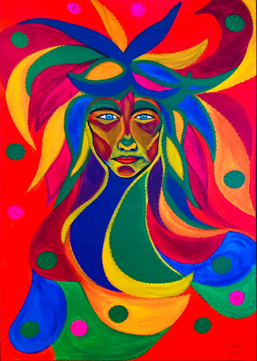 Картина под названием "The Indian" - Mirna Oliveira, Подлинное произведение искусства, Акрил