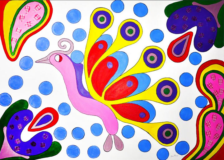 Peinture intitulée "The Peacock" par Mirna Oliveira, Œuvre d'art originale, Acrylique