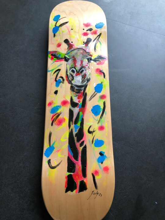 Картина под названием "Girafe festive" - Maïlys Painting, Подлинное произведение искусства, Акрил Установлен на Деревянная р…