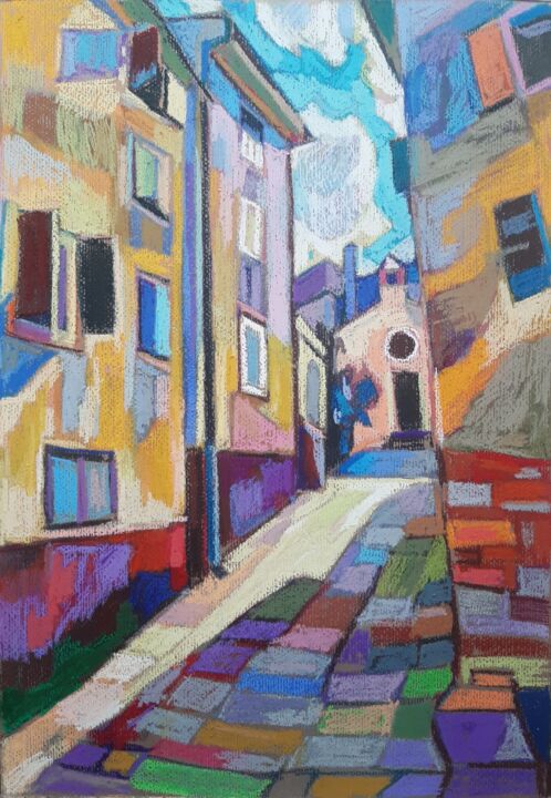 Drawing titled "Stone street 1" by Maja Djokic Mihajlovic, Original Artwork, Pastel