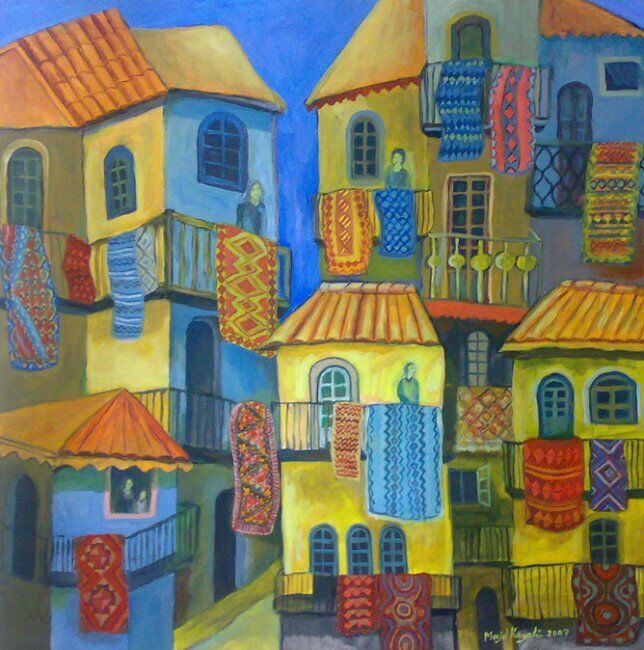 Malarstwo zatytułowany „houses with carpets” autorstwa Majd Kayali, Oryginalna praca