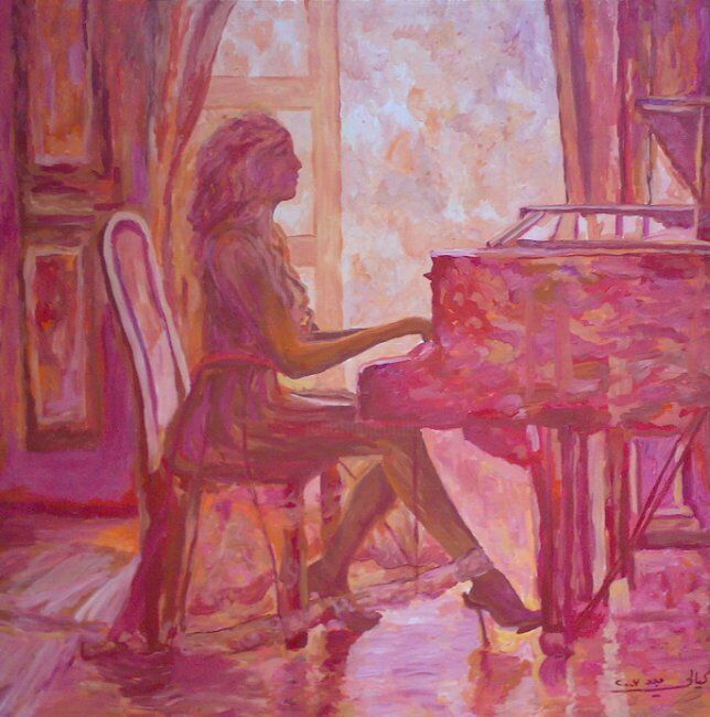 Malarstwo zatytułowany „ON PIANO” autorstwa Majd Kayali, Oryginalna praca