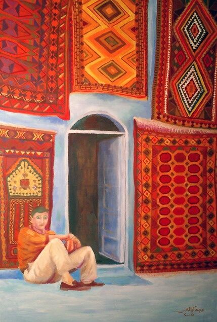 Pintura titulada "The carpet salescle…" por Majd Kayali, Obra de arte original