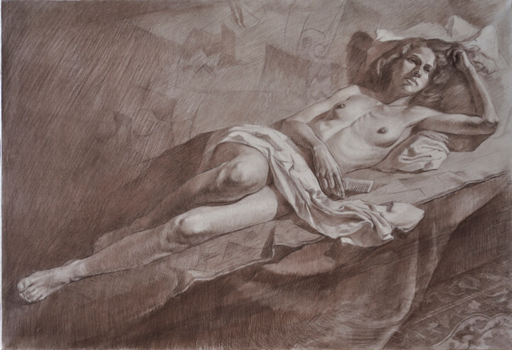 Drawing titled ""Before bedtime."" by Maksim Echein, Original Artwork, Charcoal