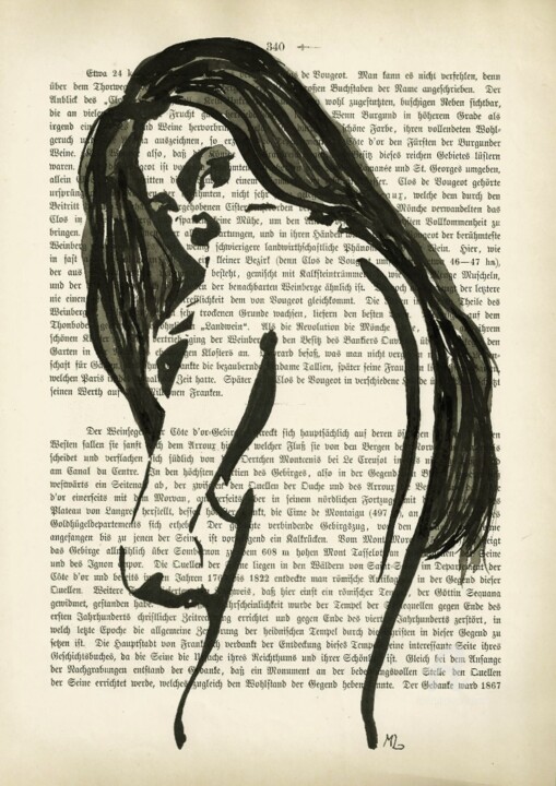 Original Girl Female black ink on paper life Drawing woman artwork A4