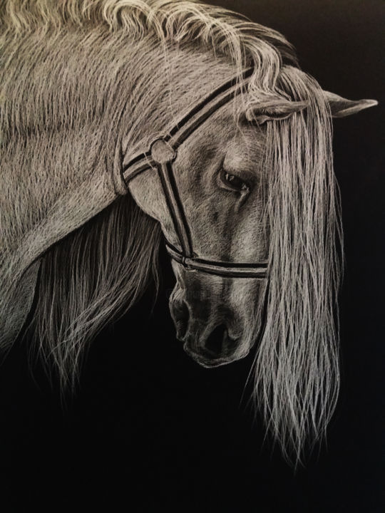 Tekening getiteld "Humble horse" door Malanij, Origineel Kunstwerk, Pastel
