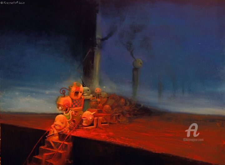 Pintura titulada "Stairs to Hell" por Krzysztof Iwin, Obra de arte original, Oleo