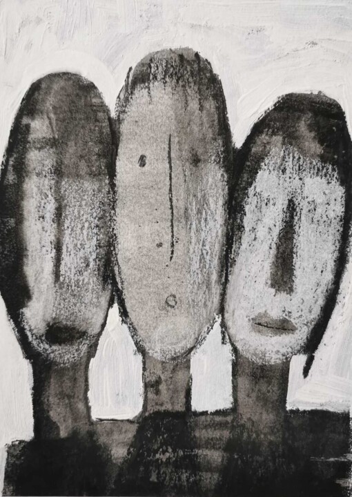 Painting titled "We three" by Malgorzata Kleyna-Sobczak, Original Artwork, Ink