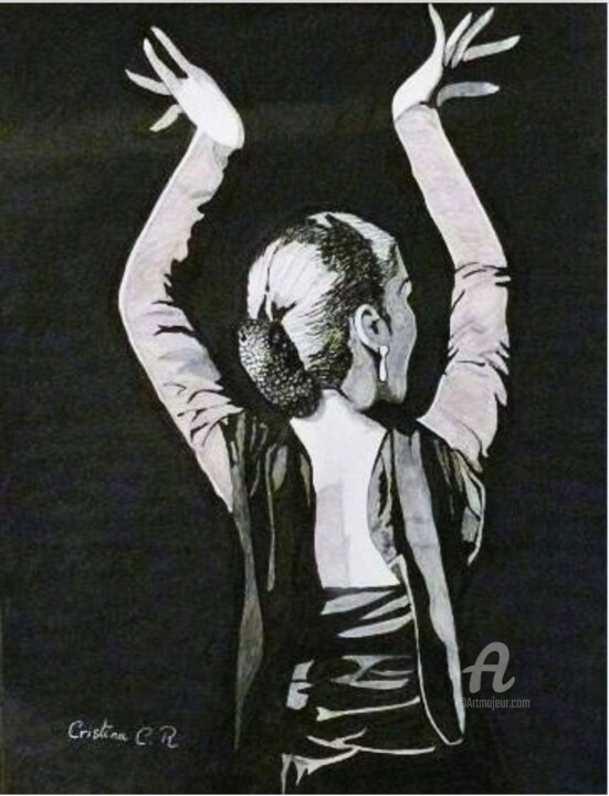 Dibujo titulada "Flamenco" por Maman Aigle, Obra de arte original, Tinta