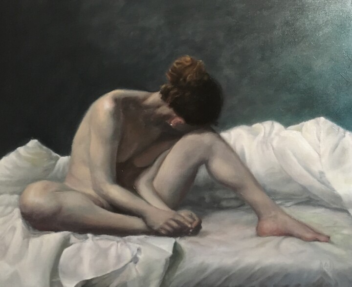 Malerei mit dem Titel "Desnudo" von Mams, Original-Kunstwerk, Öl Auf Keilrahmen aus Holz montiert