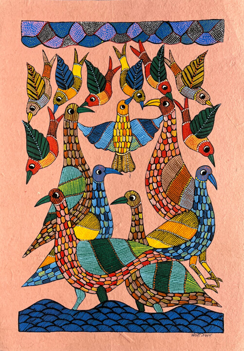 Pintura titulada "Bird 2" por Mangli Tekam, Obra de arte original, Acrílico