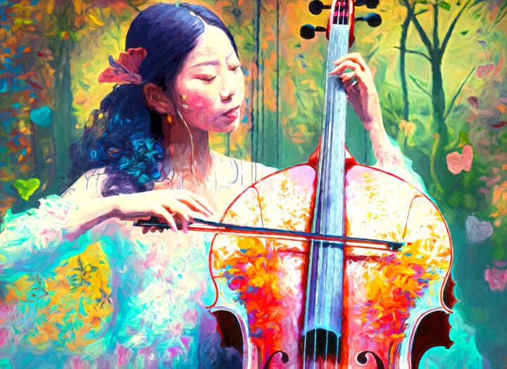 Digital Arts titled "Woman with cello" by Manolis Tsantakis, Original Artwork, 2D Digital Work