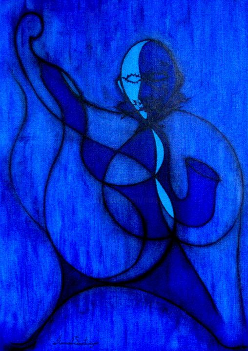 Картина под названием "'BLUE MUSICIAN'  20…" - Manuel Santiago, Подлинное произведение искусства, Масло Установлен на Деревя…