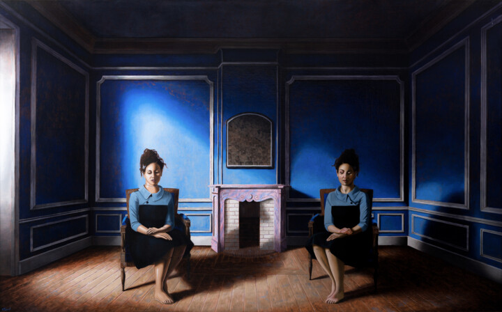 Malerei mit dem Titel "Le Désert Bleu" von Manuel Dampeyroux, Original-Kunstwerk, Öl