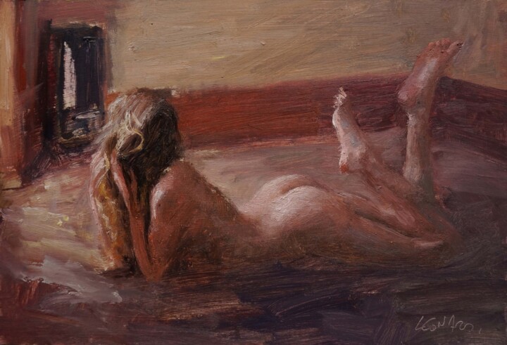 Painting titled "Dans la salle vide" by Manuel Leonardi, Original Artwork, Oil