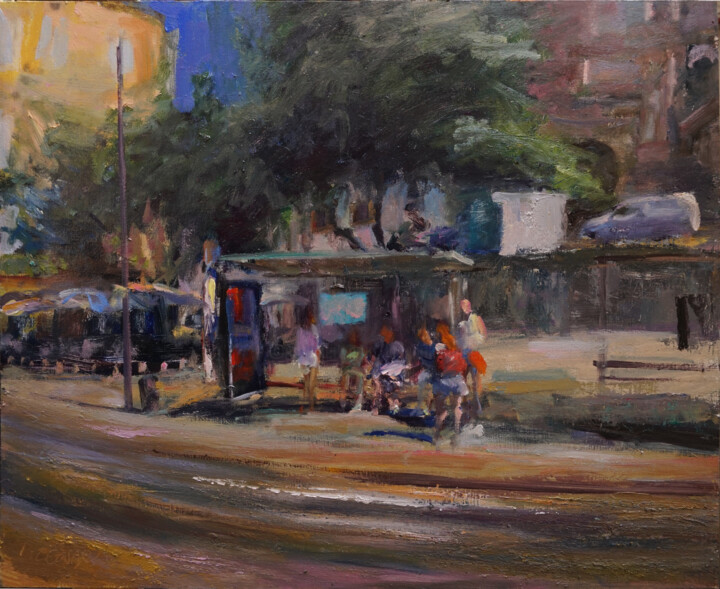 Peinture intitulée "Tram , Porto" par Manuel Leonardi, Œuvre d'art originale, Huile