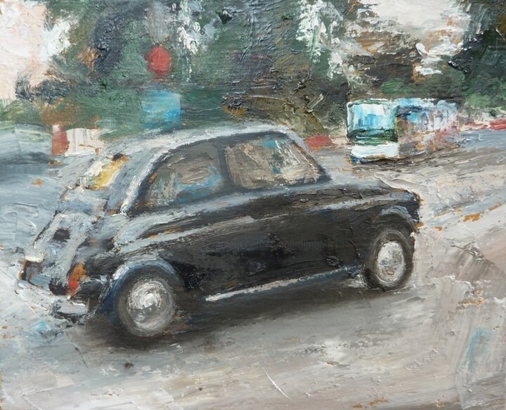 Schilderij getiteld "Fiat 500" door Manuel Leonardi, Origineel Kunstwerk, Olie