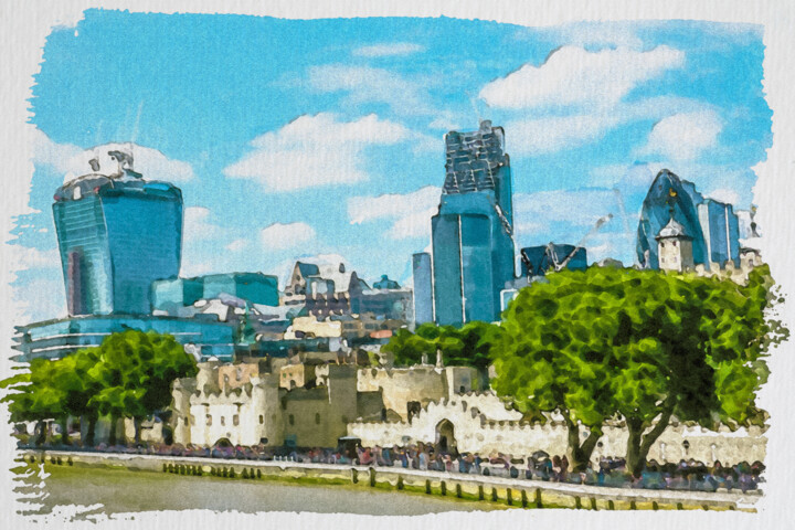 Цифровое искусство под названием "Tower of London vie…" - Manueldoliveira, Подлинное произведение искусства, Цифровая живопи…