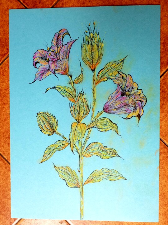 Dibujo titulada "Les fleurs de juin" por Florence Castelli  Flofloyd, Obra de arte original, Rotulador