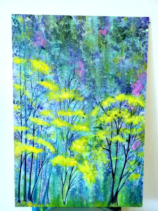 Painting titled "Une forêt imaginair…" by Florence Castelli  Flofloyd, Original Artwork, Acrylic