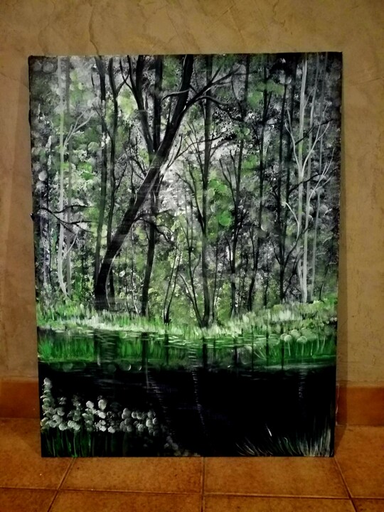 Painting titled "Rêverie en forêt my…" by Florence Castelli  Flofloyd, Original Artwork, Acrylic