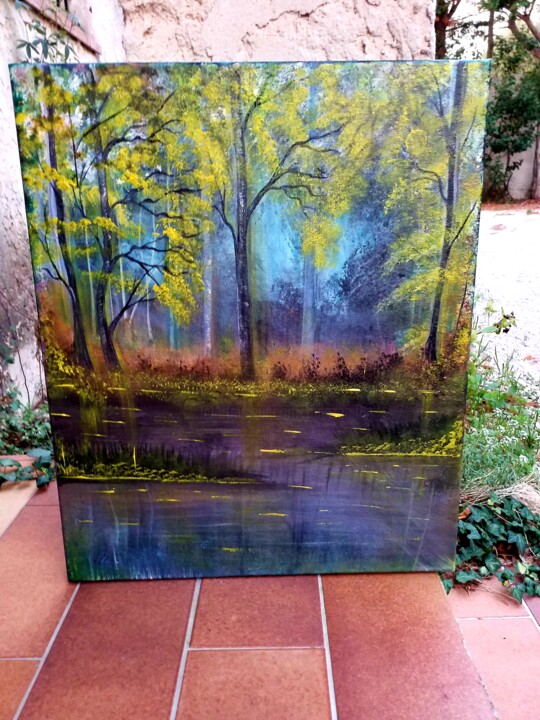 Painting titled "Un rêve de forêt" by Florence Castelli  Flofloyd, Original Artwork, Acrylic