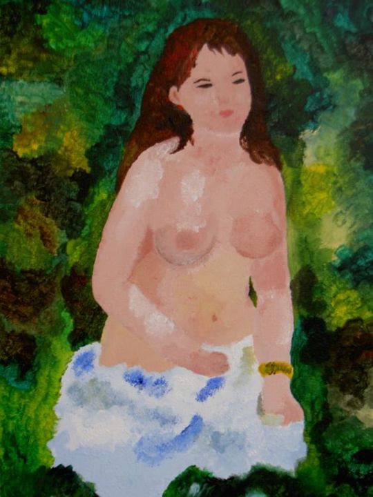 Painting titled "La mujer en el bosq…" by Melissa, Original Artwork