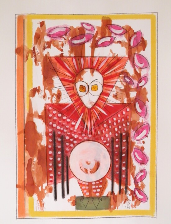 Σχέδιο με τίτλο "Red Blood Owl" από Marc Bulyss, Αυθεντικά έργα τέχνης, Μελάνι