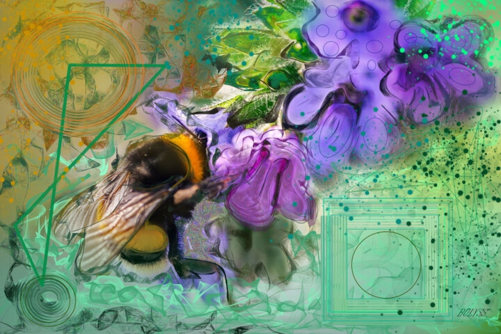 Arte digital titulada "Bee on the Flower" por Marc Bulyss, Obra de arte original, Pintura Digital