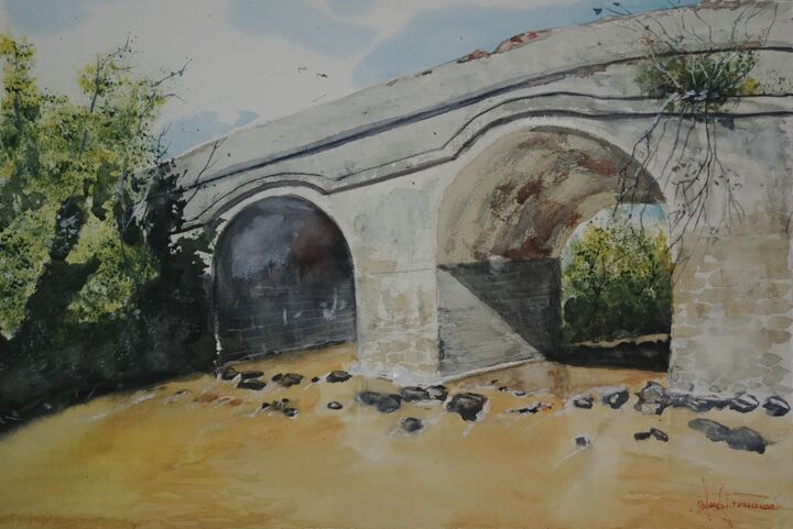 Картина под названием "Ponte-de-pedra-Cach…" - Marçal Francisco Bacchin Fernandes, Подлинное произведение искусства, Акварель
