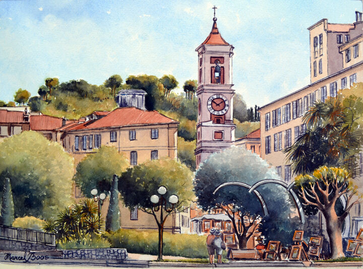 Painting titled "nice-place-massena-…" by Marcel Boos, Original Artwork, Watercolor