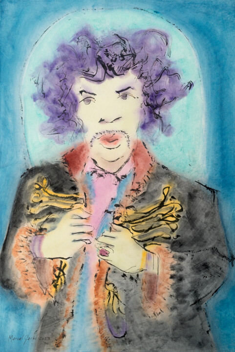 Schilderij getiteld "Jimi" door Marcel Garbi, Origineel Kunstwerk, Aquarel