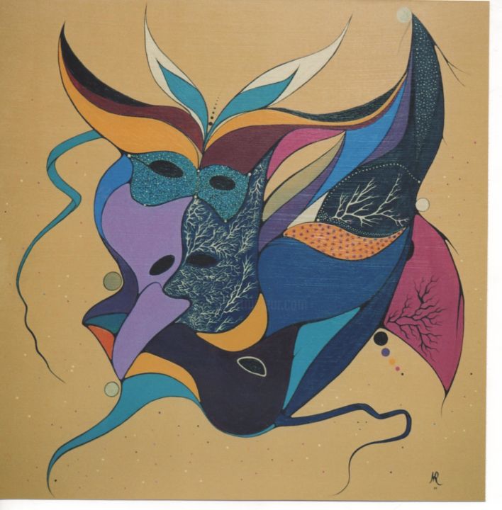 Картина под названием "masques et mascarad…" - Marceline Robert, Подлинное произведение искусства, Акрил