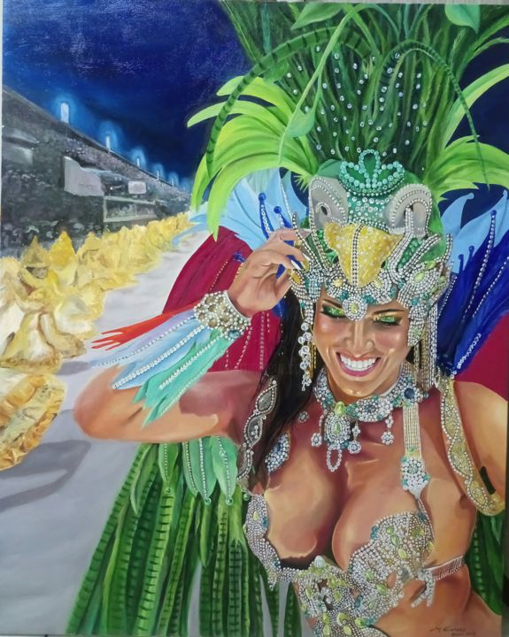 Pintura titulada "Garota de Carnaval" por Marcia Valencia, Obra de arte original, Oleo