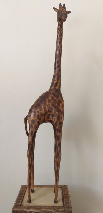 Γλυπτική με τίτλο "Girafa em Madeira" από Márcio França, Αυθεντικά έργα τέχνης, Ξύλο
