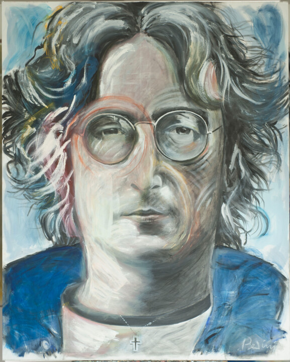 Peinture intitulée "John Lennon" par Marco Perini, Œuvre d'art originale, Huile Monté sur Châssis en bois