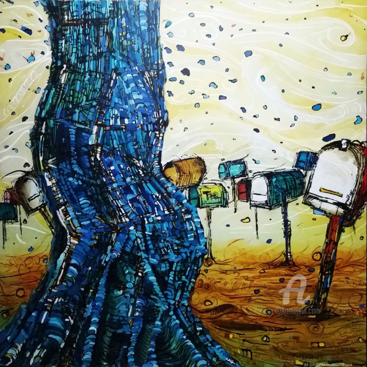 Painting titled "Arvore Azul" by Marcos Costa, Original Artwork, Acrylic